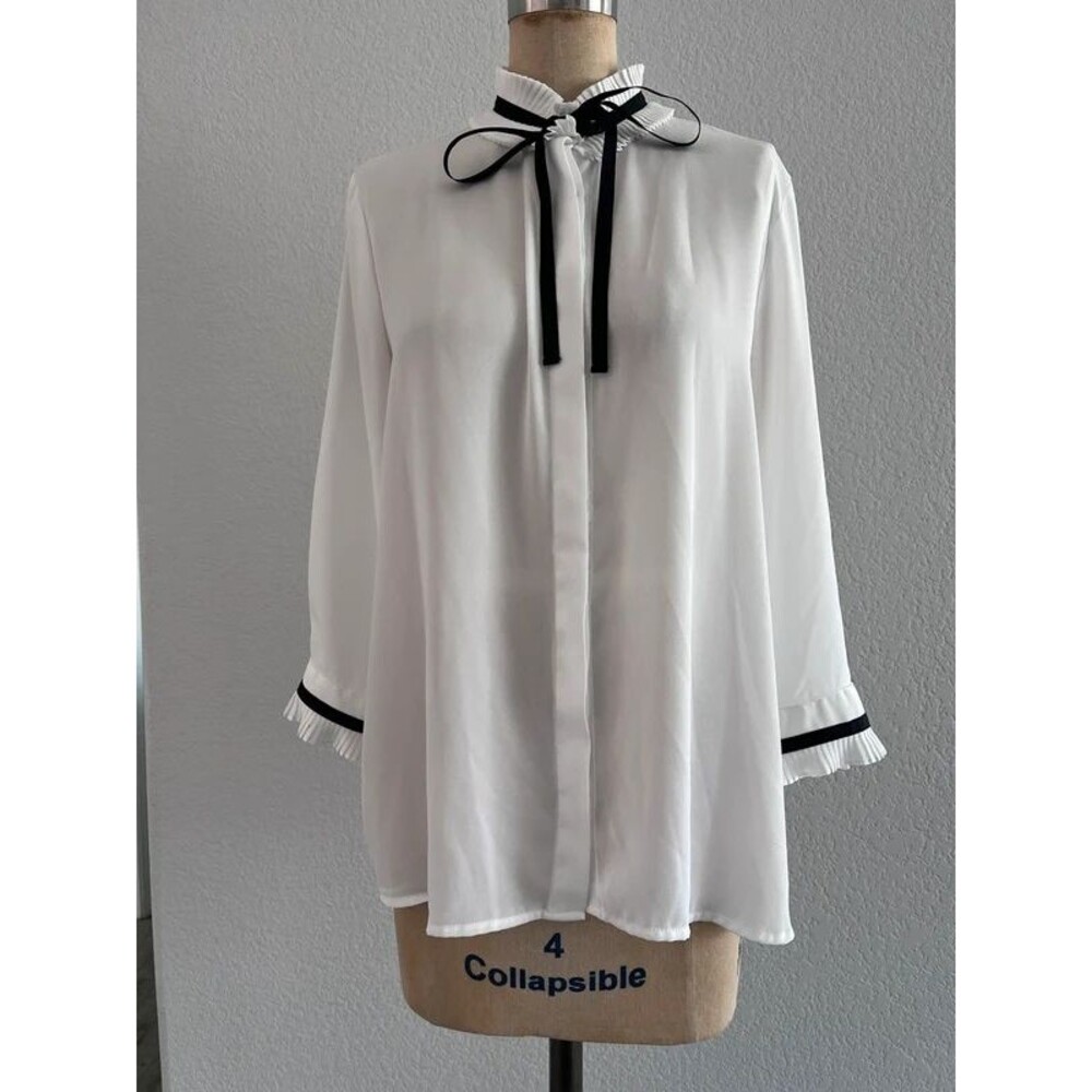 Zara White Chiffon Parisian Chic Top